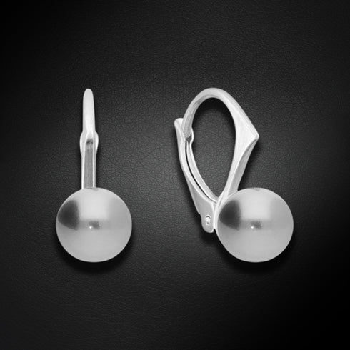 Silver Earrings "Ranī (Light Grey)" with Swarovski™ Pearls